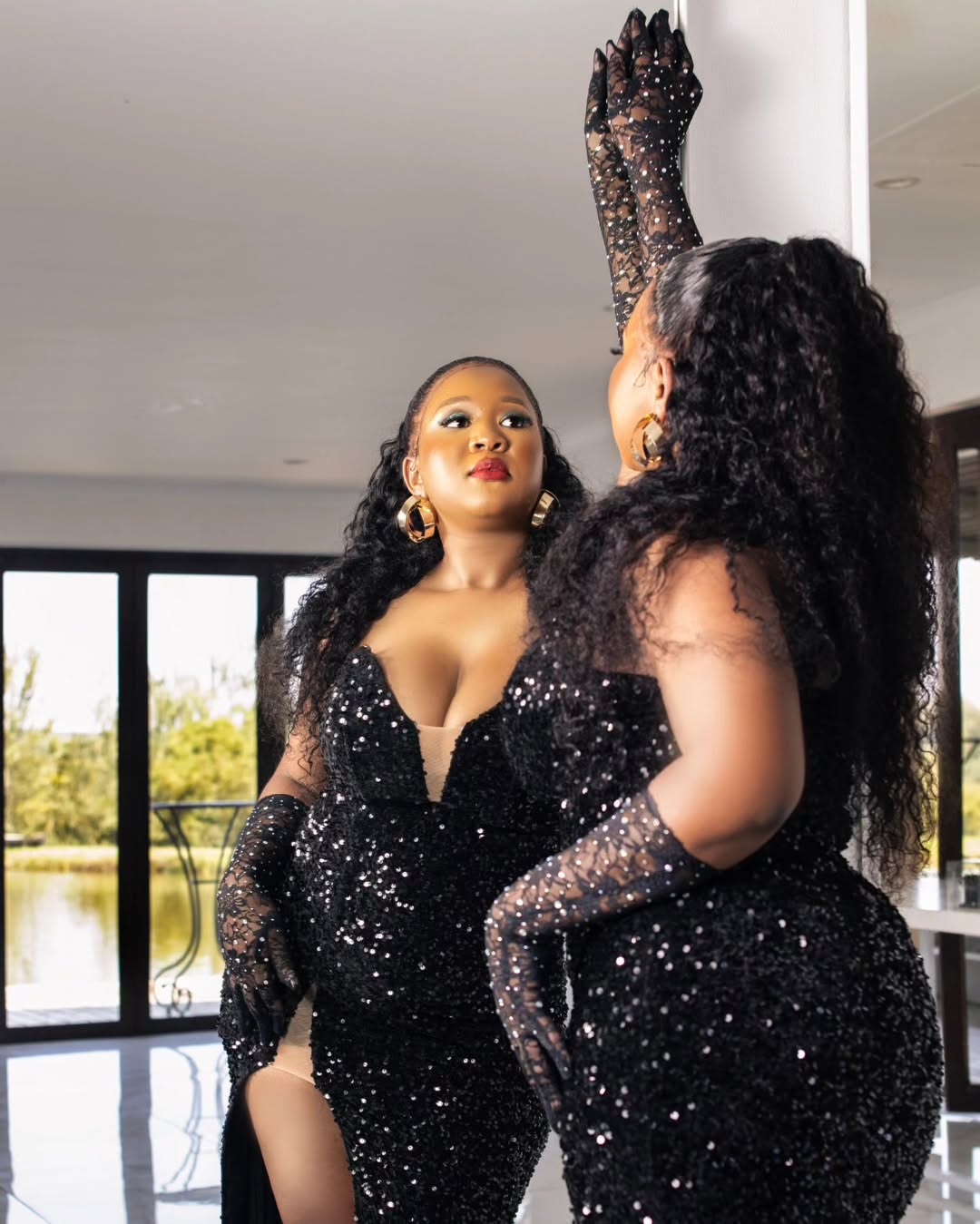 Birthday celebration — sequin gown portrait